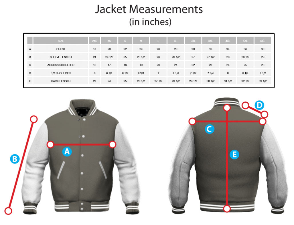 Varsity Jacket Sizing Chart